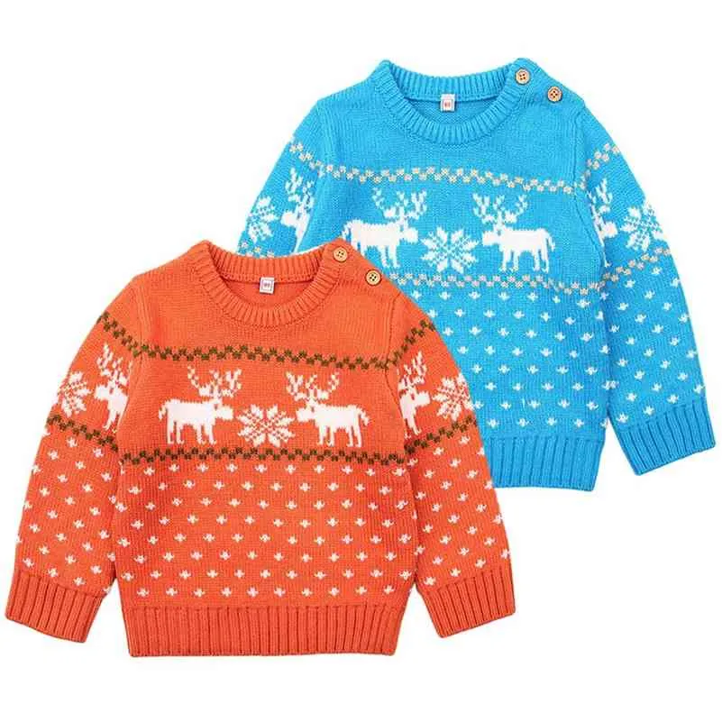 Girls Christmas Clothes Boys Sweaters Cartoon Elk Kids Cardigan Baby Boy Pullover Knitted Sweater 210417