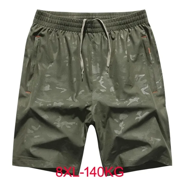 Sommar män sport shorts snabb torr kamouflage armé grön ut dörr plus storlek xl 7xl 8xl 140kg elasticitet shorts tunna x0705