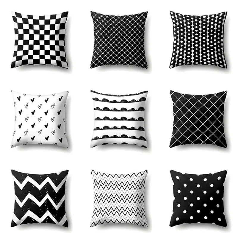 Geometryczny czarno -biały wzór poliestrowy Poduszka Poduszka Dekoracja Dekoracja kawiarnia biuro lunch Break Pillowcase Poduszka/dekorati