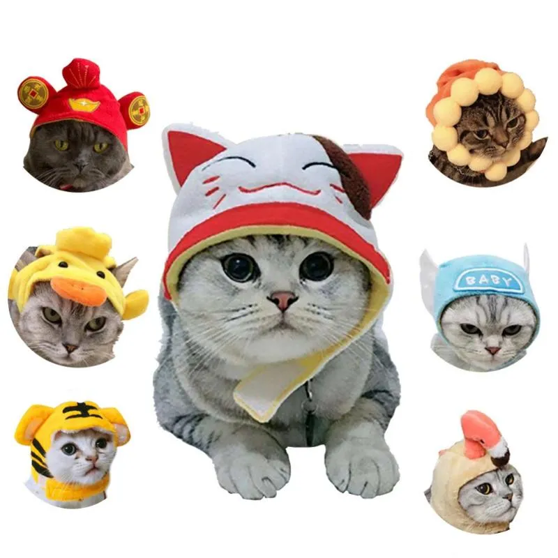 Cat Costumes Winter Warm Pet Hats Funny Cartoon Animal Ears Headwear Christmas Costume Cosplay Cap Decorative Accessories
