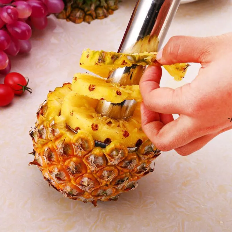 Rostfritt stål ananas peeler cutter skivor corer peel kärna verktyg frukt vegetabilisk kniv gadget kök spiralizer jjf10806