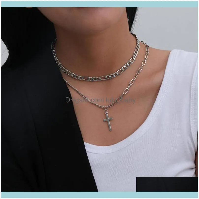 Chains 2021 Product Metal Splicing Chain Necklace Bohemian Style Fashion Simple Cross Pendant A For Girls