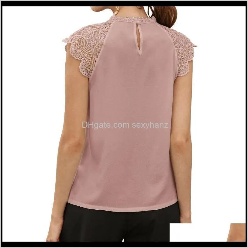 2020 female streetwear chiffon polyester shirt sleeveless solid color blouse street style three-striped lace top women`s blouse1