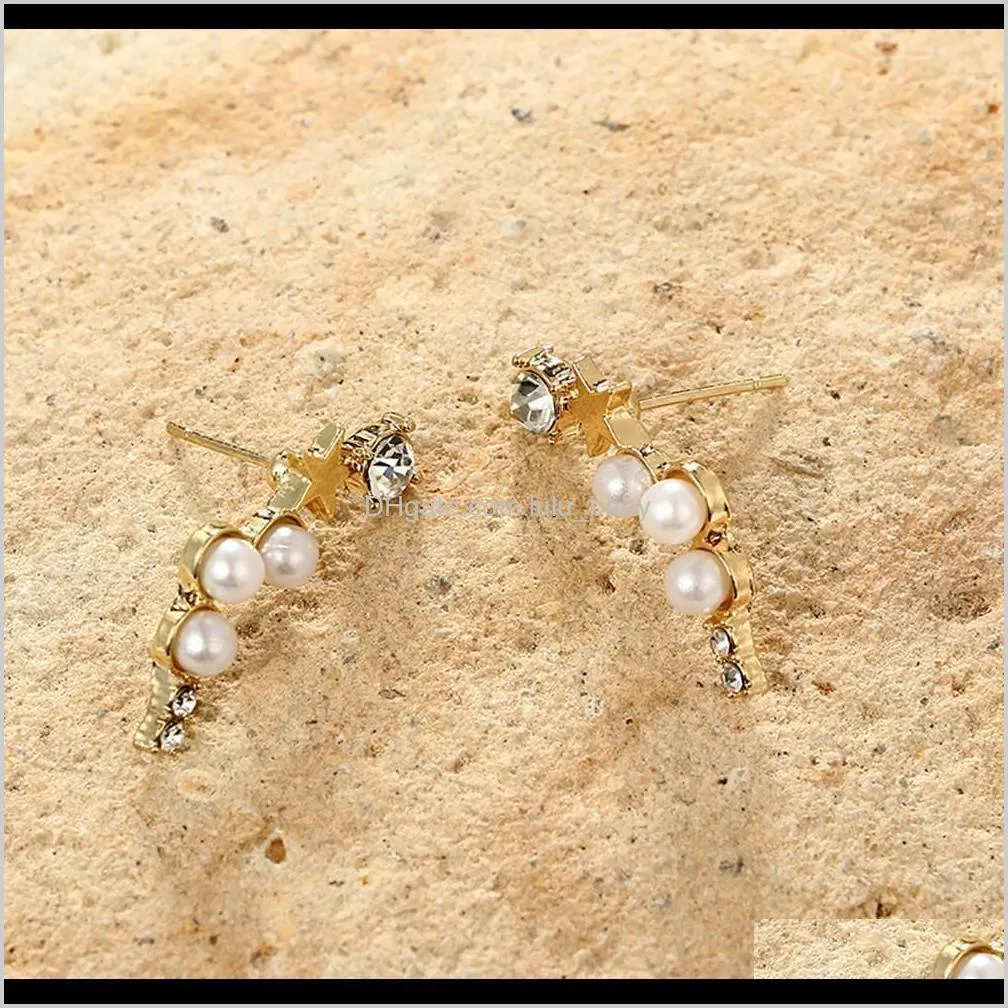 Women Earrings Simple Geometric Five-pointed Star Pearl Bijoux With Rhinestone Irregular Earrings Jewelry Accessories