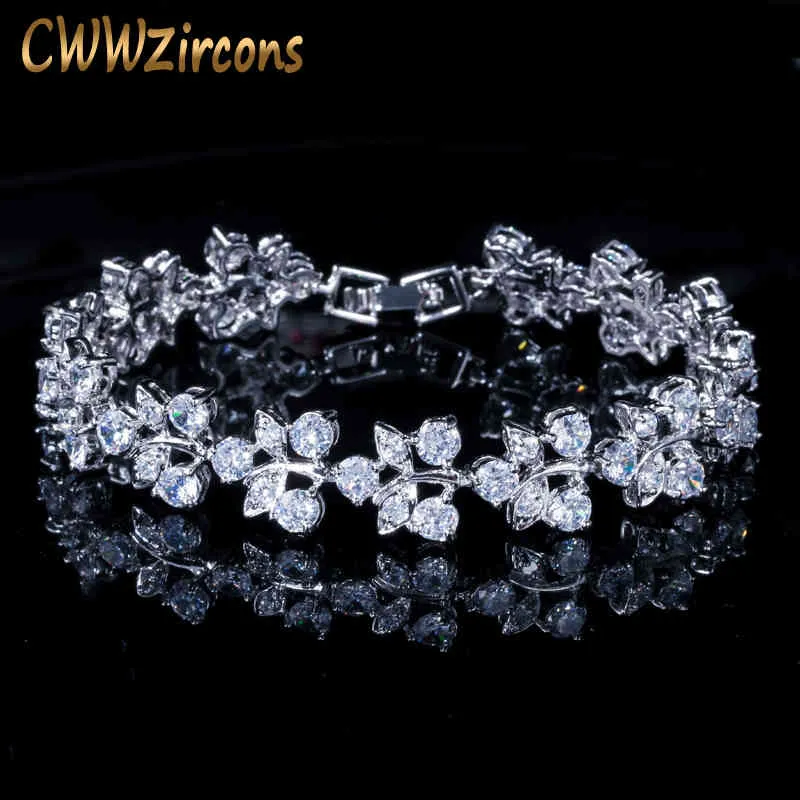 CWWZircons classique en forme de feuille cubique zircone Bracelets couleur or blanc mode femmes CZ Bracelet bijoux accessoires CB175