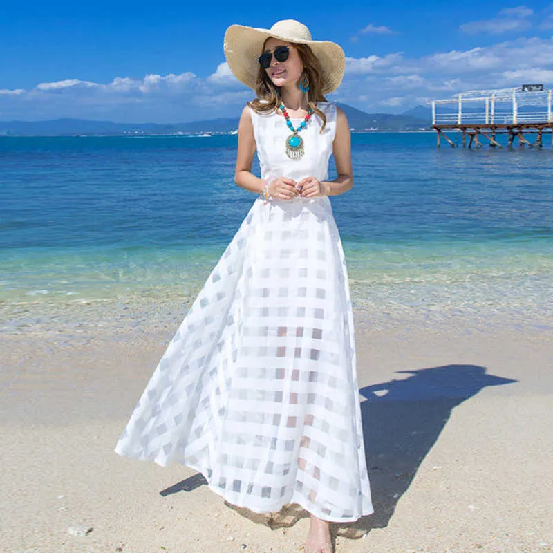 Compra Larga Playa Cubierta Para Mujer Vestido De Playa Verano Color Blanco  Y Negro Ropa De Playa Tunica Playa Mujer Sin Manga 210624 Barato | Entrega  Rápida Y Calidad | Es.Dhgate