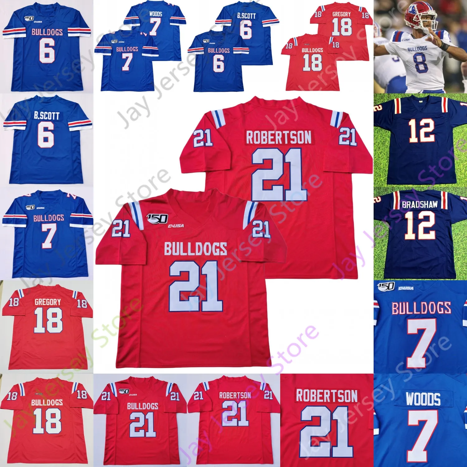 Louisiana Tech Bulldogs Football Jersey NCAA College Terry Bradshaw Beejay Williamson Matthew Downing Parker McNeil Allen Hebert Davis Carabin Hall Jr. Crosby