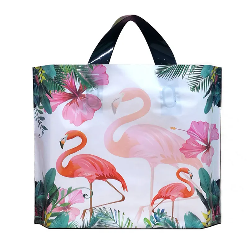 Flamingo Plastik Torba Alışveriş Hediye Paketi Büyük Kapasiteli Ambalaj Kalınlaşmak Kalite 4 Boyutları Moda Giyim Olay Parti Malzemeleri Çanta