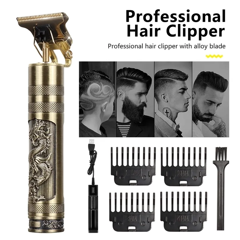 Tondeuse à cheveux TBald Head pour hommes Tondeuse rechargeable USB T-Outliner Barber Machine à raser Vintage Coupe-cheveux sans fil 220216