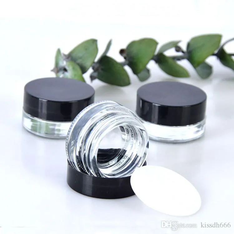 400pcs Clear Eye Cream Jar Bottle 3g 5g Contenitore per balsamo per labbra in vetro vuoto Vasi per campioni cosmetici a bocca larga con tappo nero