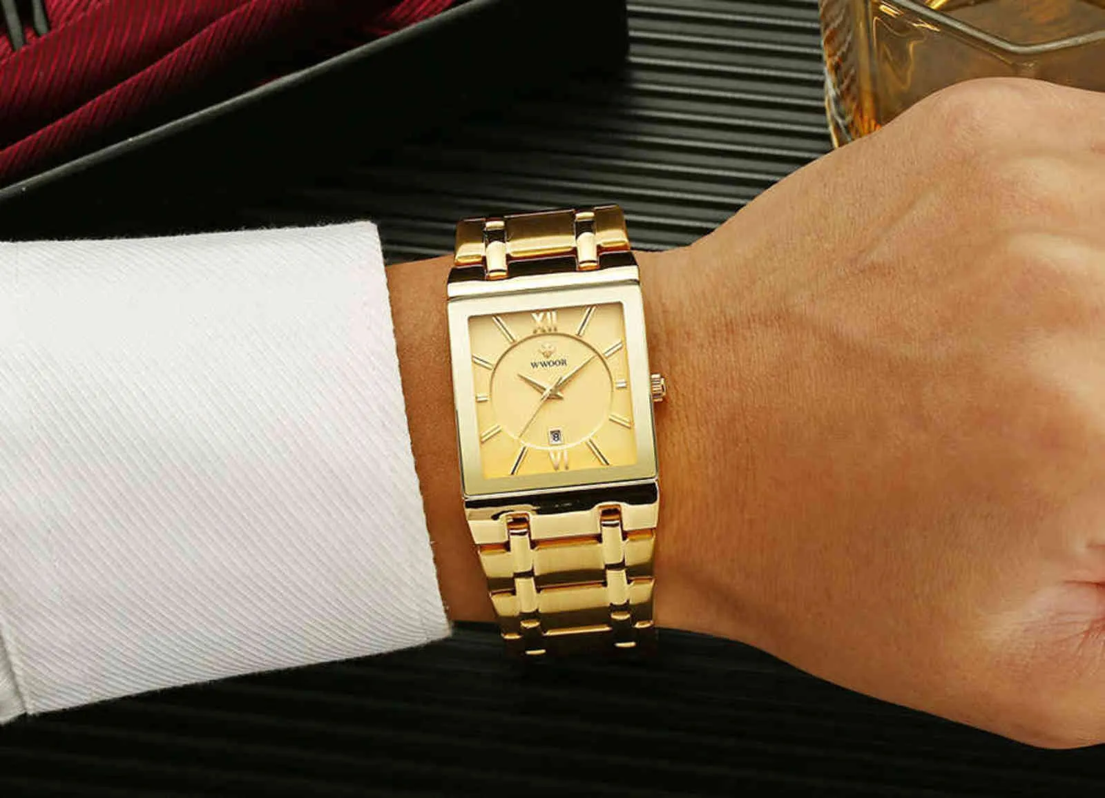 Gold square watch mens outlet