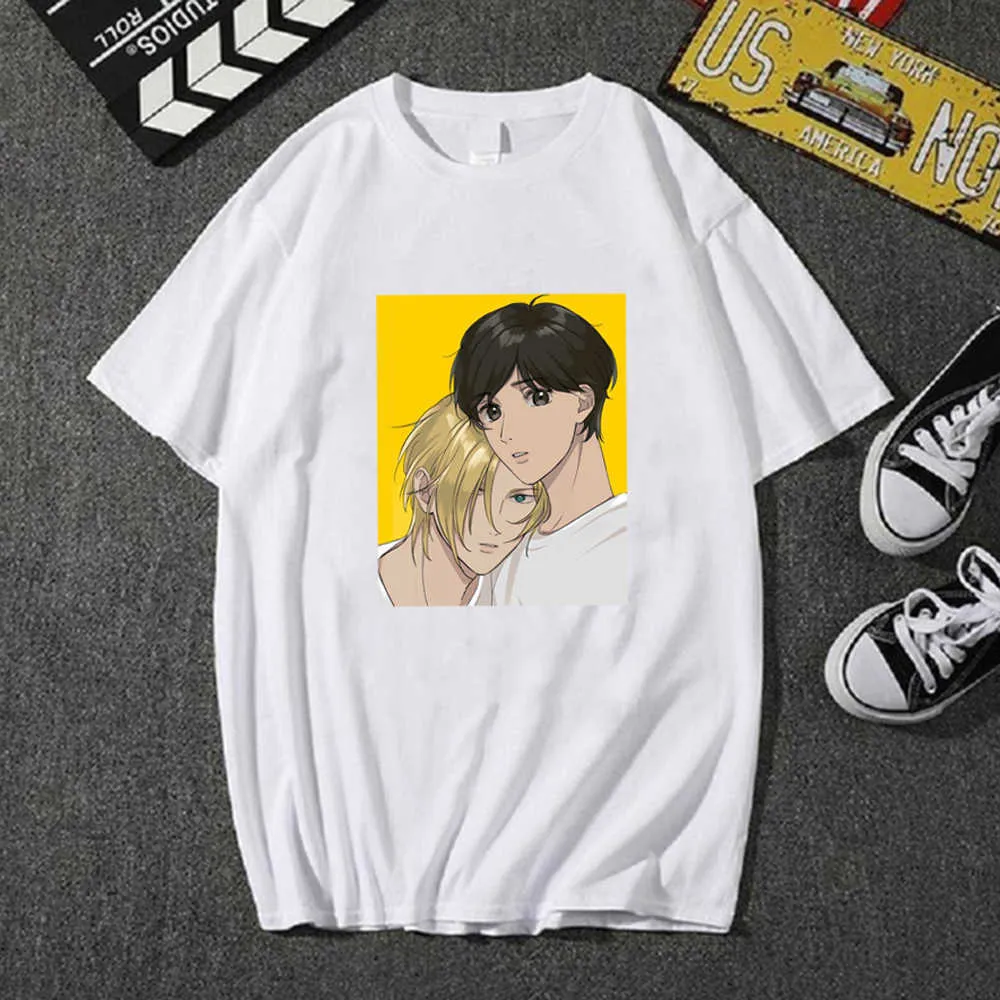 T-shirt anime casual a maniche corte girocollo hip-hop con pesce banana Y0809