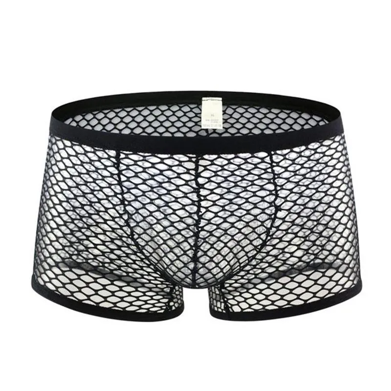 Underpants mens fishnet ver através de boxers underwear oco out respirável shorts transparentes masculina gay