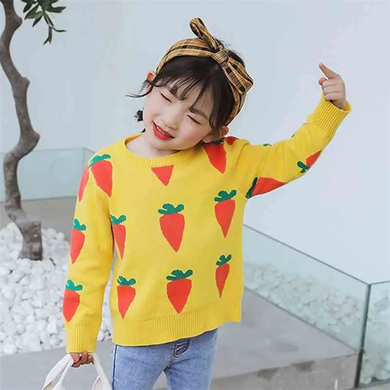 Baby Girls Sweater Autumn Spring Kids Knitwear Boys Pullover Radish Pattern Knitted Children's Clothing 210521
