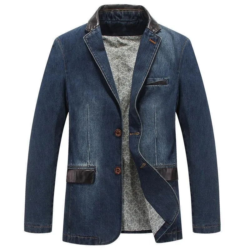 Mäns kostymer blazers denim blazer mode manlig smal passform casual kappa jacka män höst vinter kostym