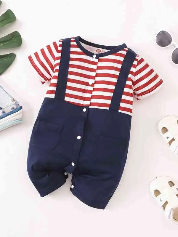 Baby gestreepte print 2 in 1 romper zij