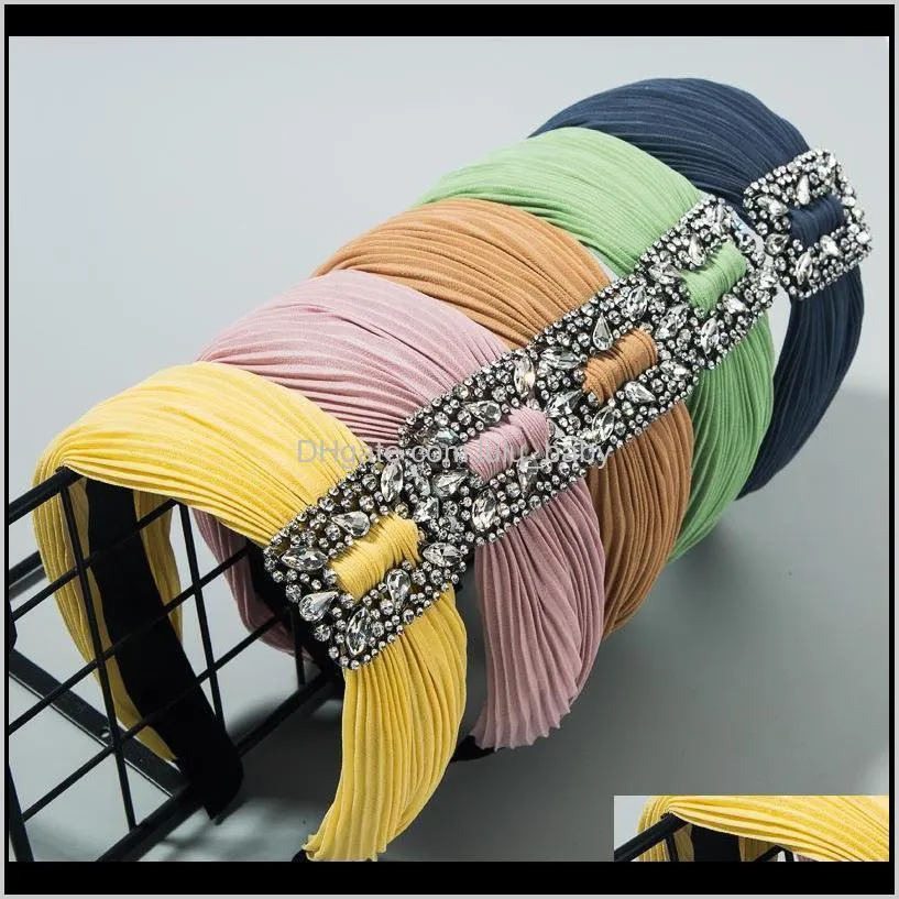 Headbands Jewelry Drop Delivery 2021 High-End Accessories Diamond Solid Color Fabric Wrinkle Wide Edge Hair Band Ladies All-Match Hair-Pressi