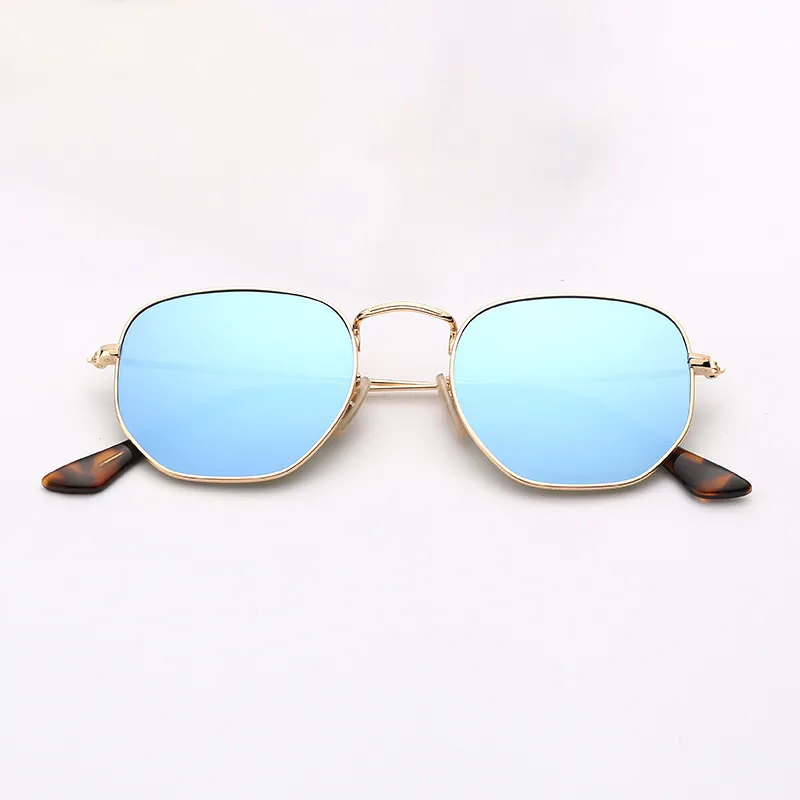 Moda Hexagonal Óculos de Sol Mens Óculos Do Sol Vintage Óculos De Proteção UV Lentes de vidro com pacote de couro superior