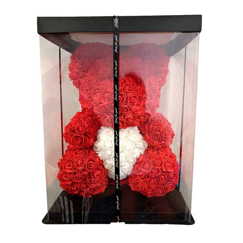 Drop 40cm Rose Bear Heart Artificiell blomma Rose Teddy Bear för Kvinnor Alla hjärtans bröllops födelsedag Julklapp 210624