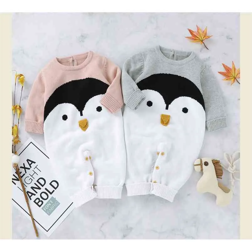 Verkoop Cartoon Vorm Baby Robe Romper Gebreide Lange Mouw Trui Winter Warm Jumpsuits 210816