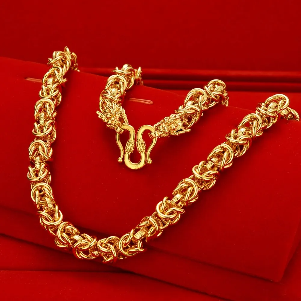 Ağır erkek bez ejderha kafası 24 K altın kaplama kolye zincirleri NJGN046 moda düğün hediyesi erkekler sarı altın plaka zincir kolye