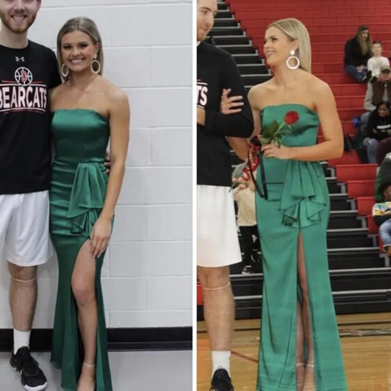 Groene kleur beroemdheid rode loper prom jurken goede kwaliteit een lijn strapless met peplum vakanties feestjurken op maat gemaakte plus size beschikbaar