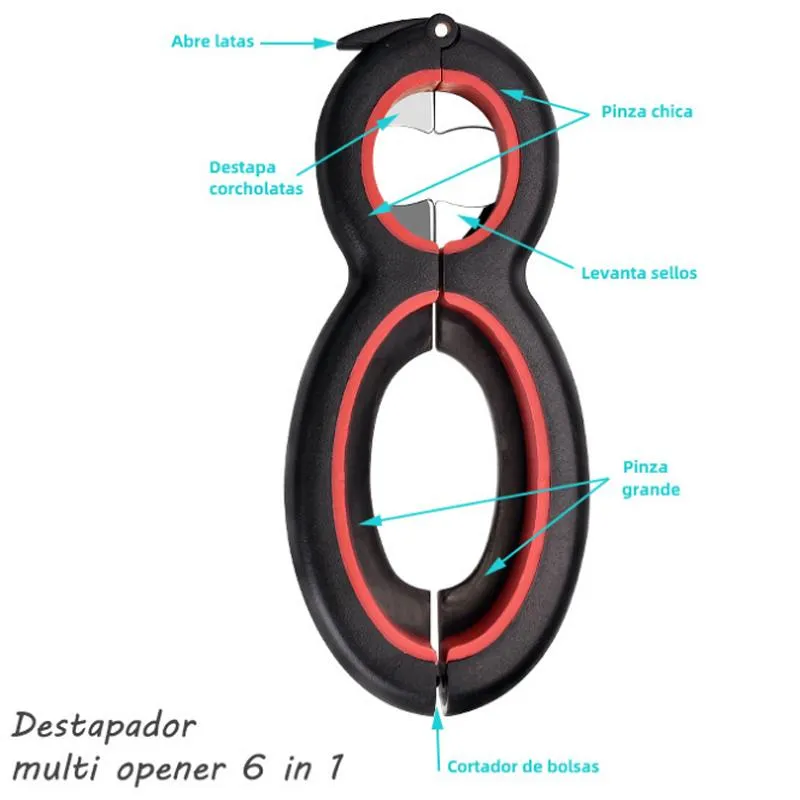 6 in 1 캔 오프너 수동 비 슬립 병 오프너 잼 주방 가제트 플라스틱 및 스테인레스 스틸 소재 도구 RRD6906