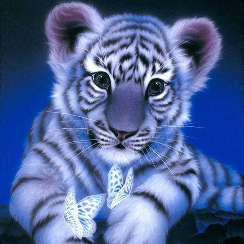 Full Drill 5D DIY "Tiger och fjäril" Diamant Broderi Cross Stitch Rhinestone Painting KBL