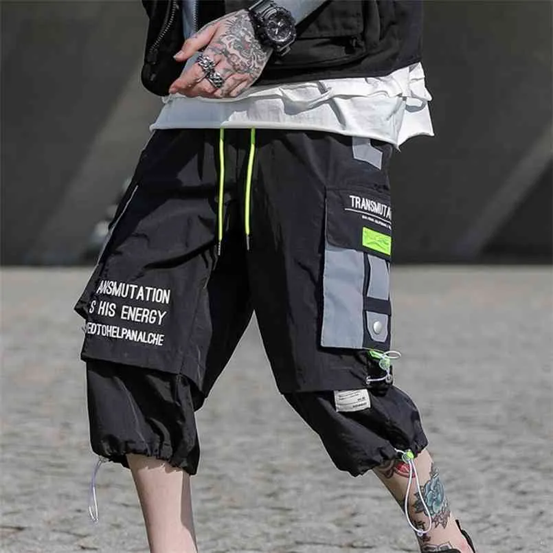 Men's Hip Hop Harem Shorts Black Streetwear Cargo Shorts with Ribbons  Pockets, Loose Fit Summer Pants Up to 3XL