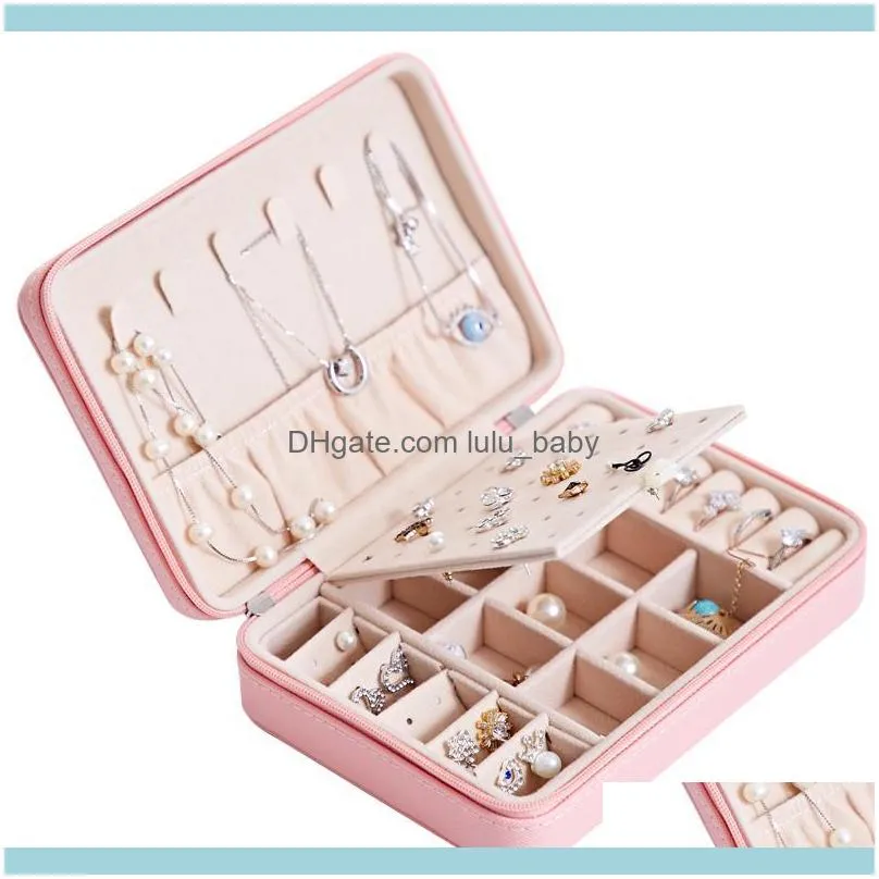 Jewelry Pouches, Bags Leather Box, Storage Box With Mirror, Necklace, Earrings, Ring, Bracelet,