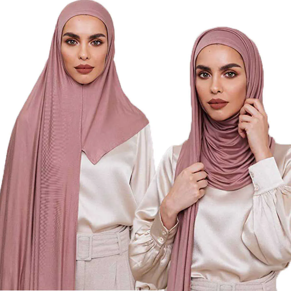 Plain Hijab Presewn Instant Premium Jersey Head Scarf Wrap Women Scarves 170X60cm Q0828