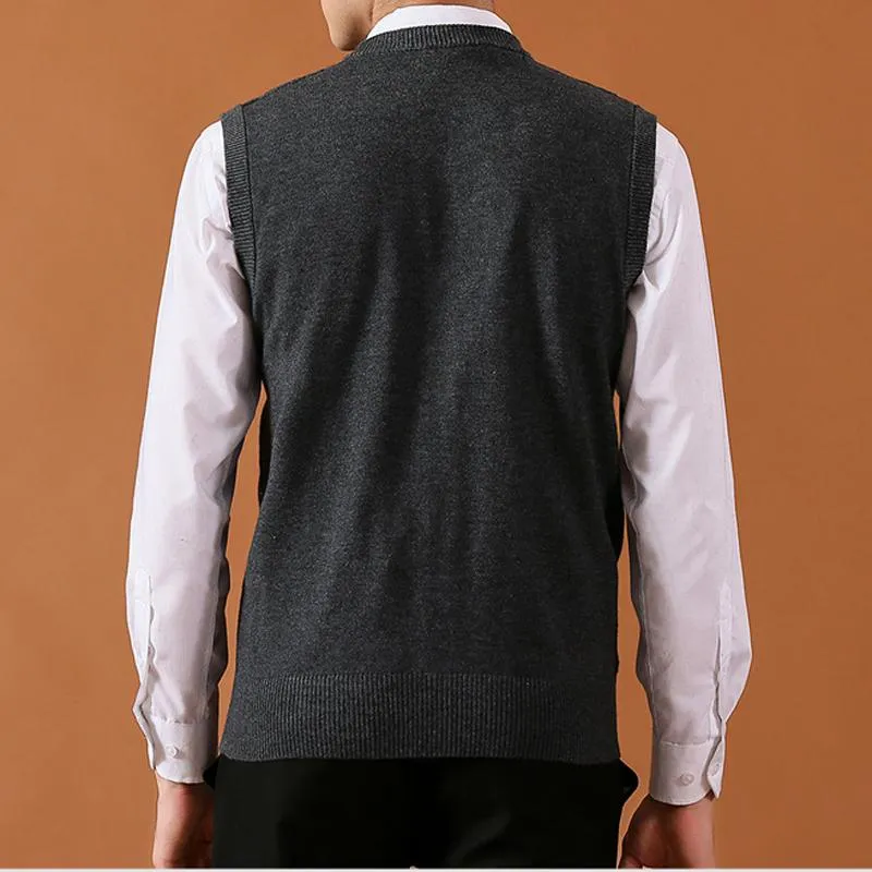 Men's Vests Men Knit Vest Buttons Down Basic Sweater Cardigan Sleeveless 28 5% Wool Business Smart Casual Winter 3D Stripes V2668