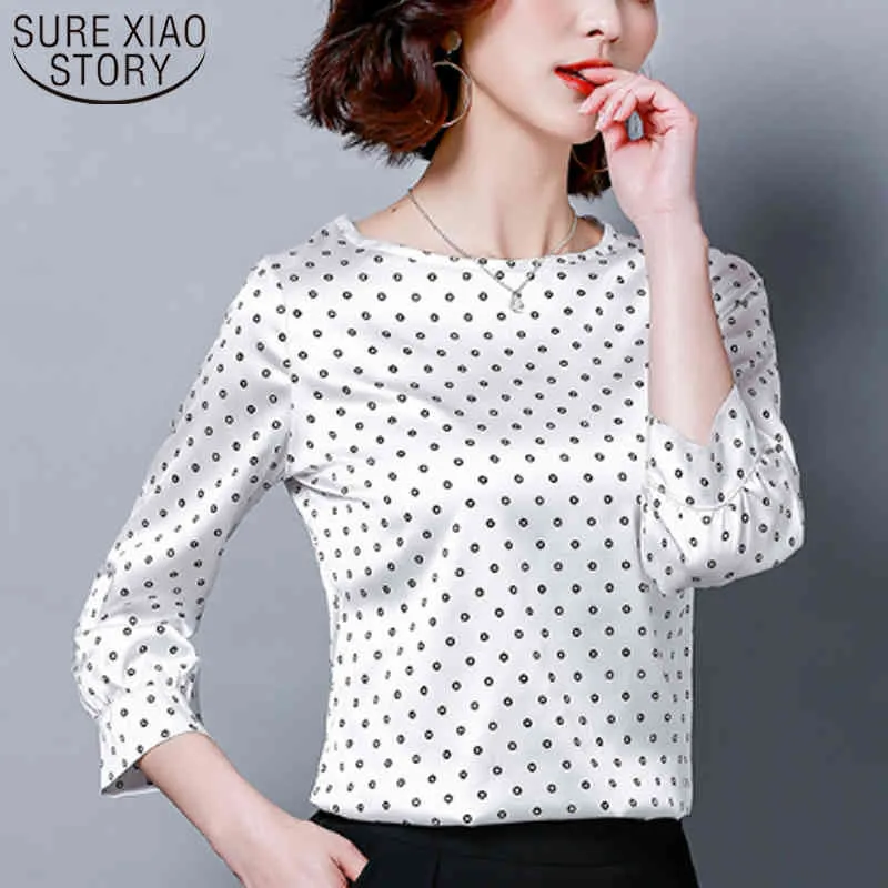 Clothing Polka Dot Puff Sleeve Ladies Plus Size Womens Tops and Blouses Off Shoulder Top White Shirt 2528 50 210417
