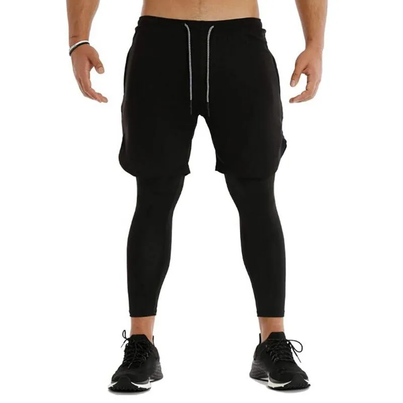 Pantalones cortos para correr 2 en 1 para hombre, para correr, gimnasio, Fitness, baloncesto, mallas de entrenamiento de secado rápido con bolsillos, pantalones para hombre