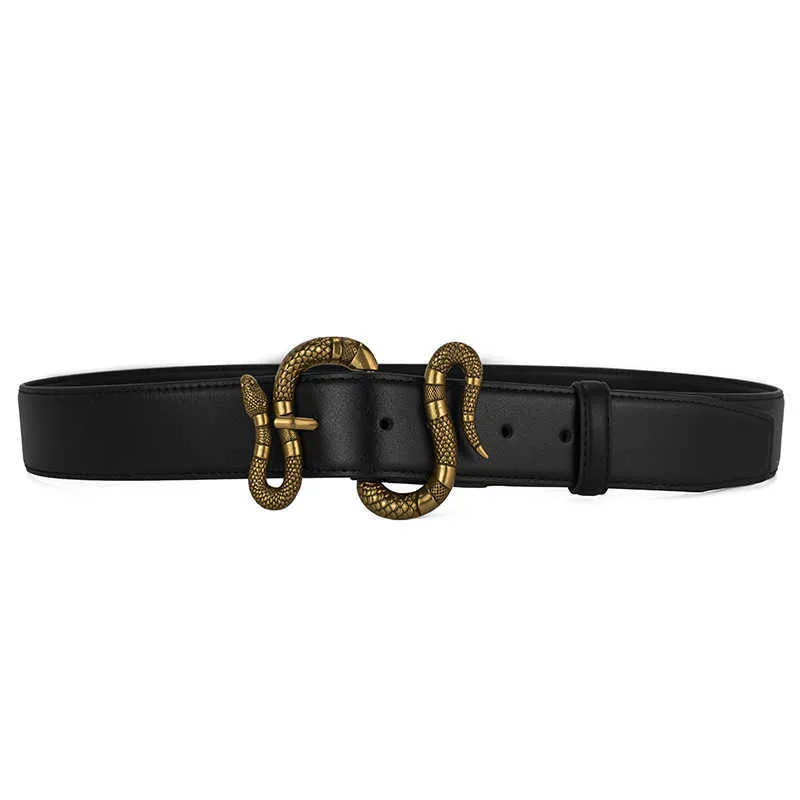 Luxury Mens Belt: Double G Snake Buckle Leather Belt Classic  display picture 1