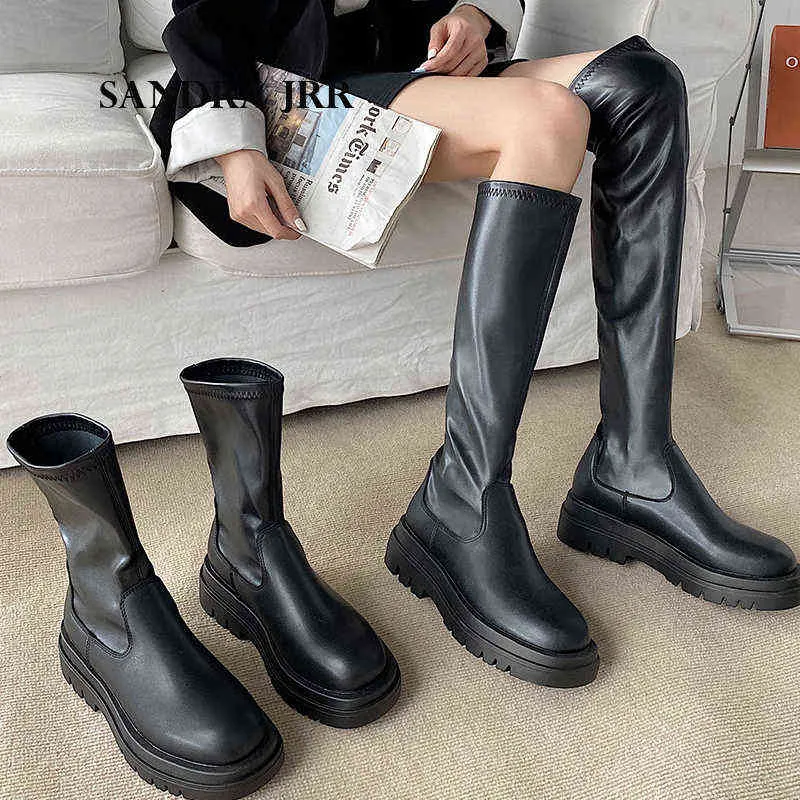 Sandra Jrr Slim Flat Totha Alta Botas Plataforma Mulheres Grosso Sola Joelho Botas Mulheres Sapatos de Inverno Longo Motocicleta Boot Y1125