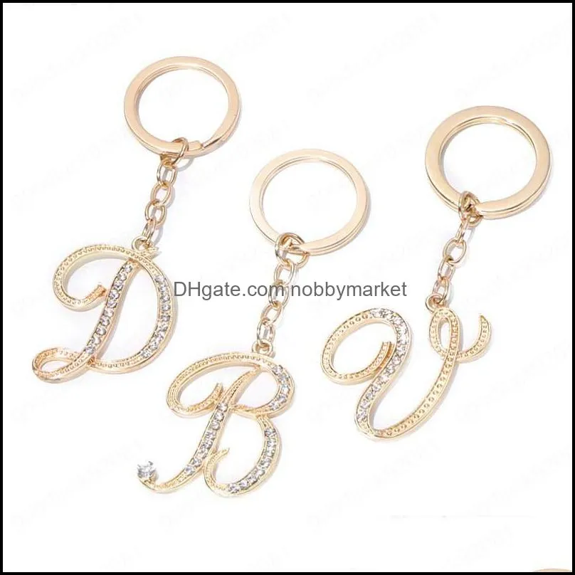 A-Z Initial Keychains Keyrings For Women Men Crystal Couple Alphabet Cute Key Rings Chains Bag Charm Gift Accessories Key Holder