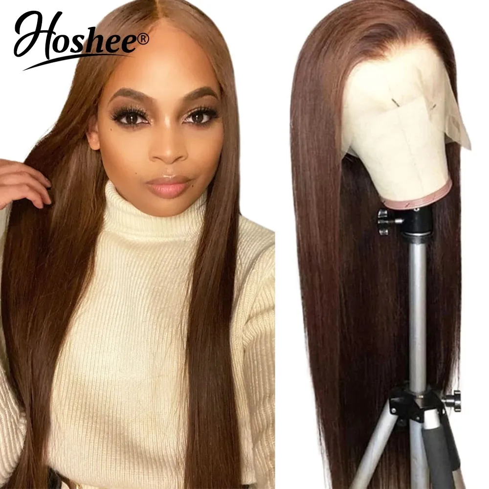 Syntetisk Ingen Lace Frontal Wig Brasiliansk Straight Simulation Human Hair 150% Densitet Brun / Blå / Grön / Rosa Paryk för Kvinnor Pre Plocked