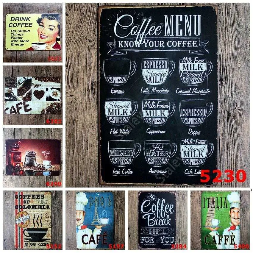 Nowa Metalowa Sign Malarstwo Iron Paint Drink Coffee Malarstwo Vintage Craft Home Restauracja Dekoracje Pub Signs Wall Art Naklejka Sea Shipping DHT61