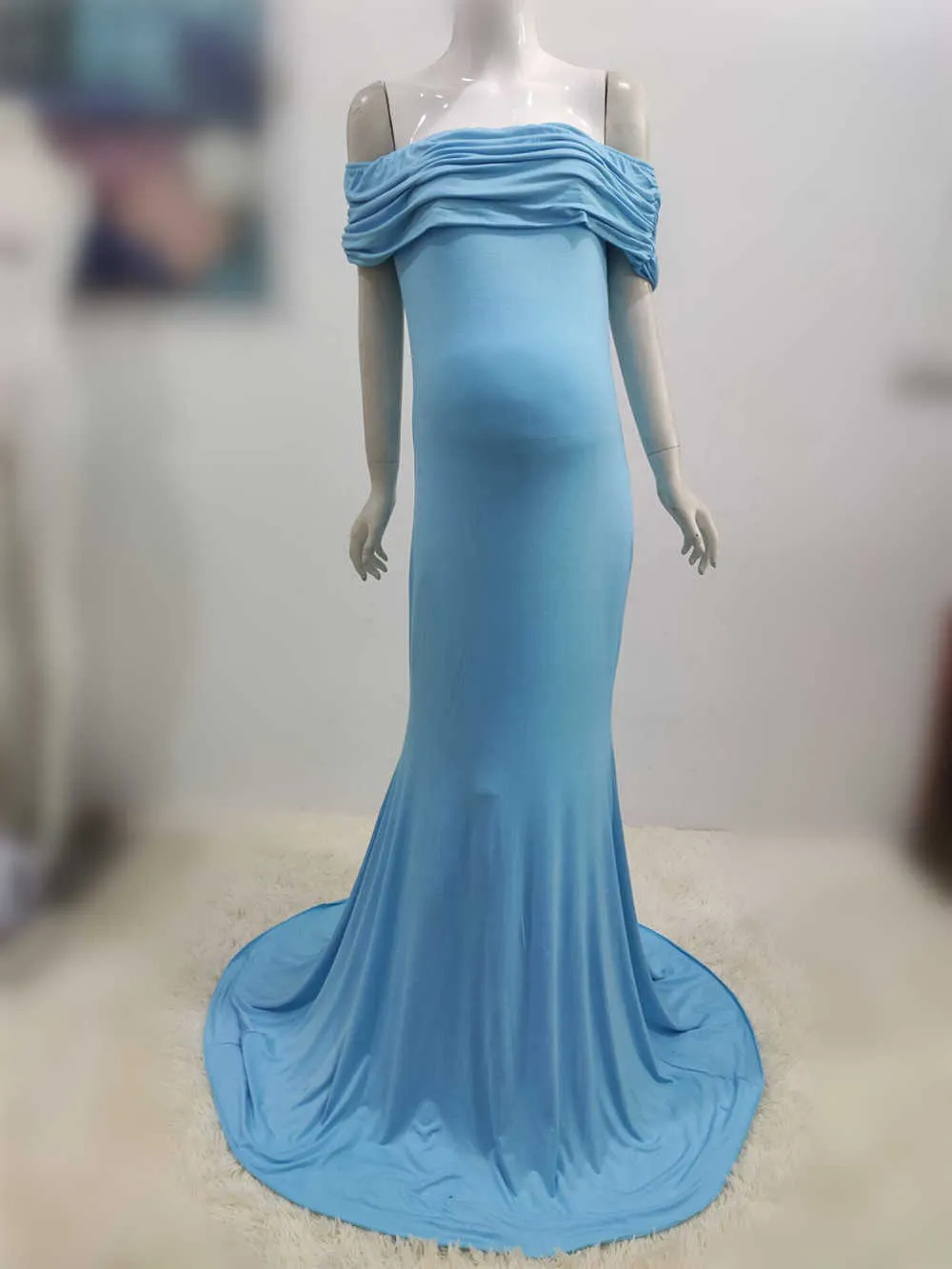 Shoulderless Maternity Dresses Photography Props Long Pregnancy Dress For Baby Shower Photo Shoots Pregnant Women Maxi Gown 2020 (7)
