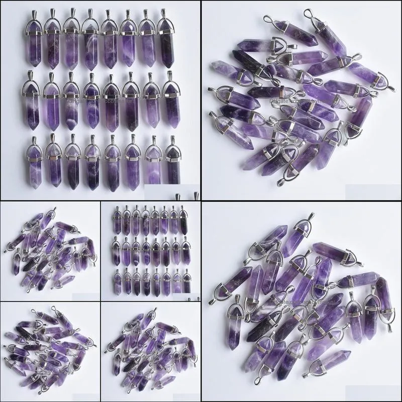 Natural stone Charms Amethyst Hexagonal healing Reiki Point pendants for jewelry making diy necklace earrings