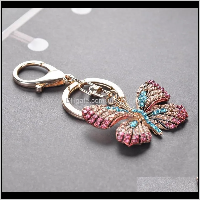 new trendy fashion ins luxury designer pretty colorful diamond rhinestone butterfly bag charms keychains for women girls