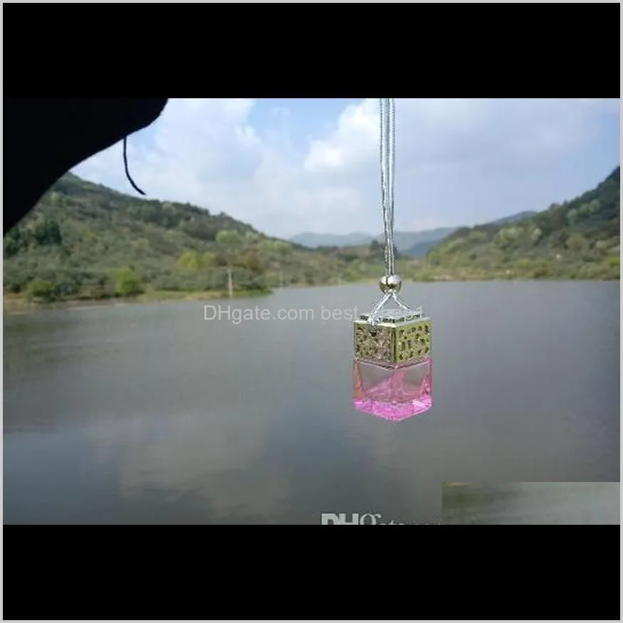 colorful cube car perfume bottle hanging rearview ornament air freshener for  oils diffuser fragrance empty glass bottle
