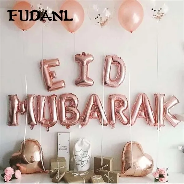 16 pollici oro rosa EID Mubarak lettera palloncino coriandoli palloncini in lattice lamina decorazione islamica musulmana ballon party balony forniture Y0622
