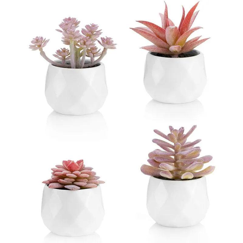 Decorative Flowers & Wreaths 1Pcs Faux Succulents In White Ceramic Pots For Desk Office Living Room And Home Decoration Fake Plants Included