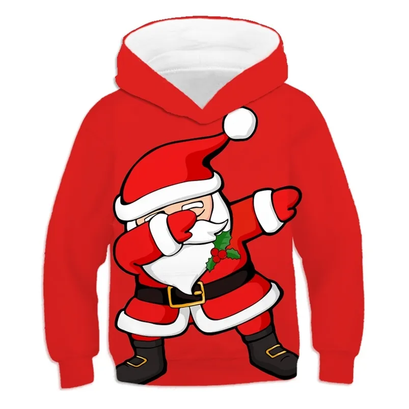 4-14 ans Sweat-shirt de cerf de Noël pour filles et garçons grande taille automne dessin animé bonhomme de neige enfants sweats à capuche enfants présents 211018