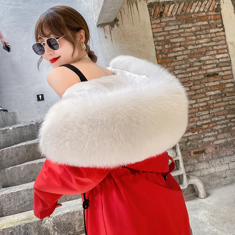Oftbuy Parka Fur Fur Coat Real Winter Gacket Women Natural Fox Fur Terced Hood Rabbit Fur Liner Outerwear Streetwear Detachable