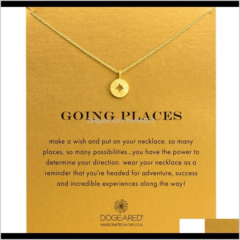 fashion dogeared necklace compass pendant with card gold color noble and delicate choker necklace 5985