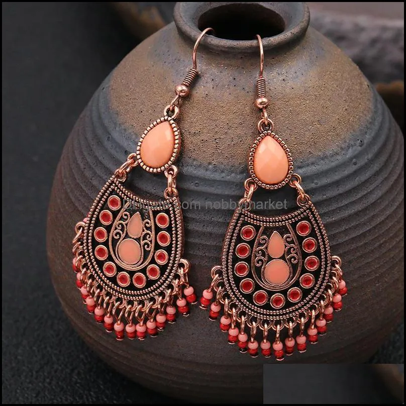 Multiple Ethnic Boho Vintage Tassel Water Drop Earrings for Women Hanging Dangle Earrings High Quality Beads Jewelry Wholesale