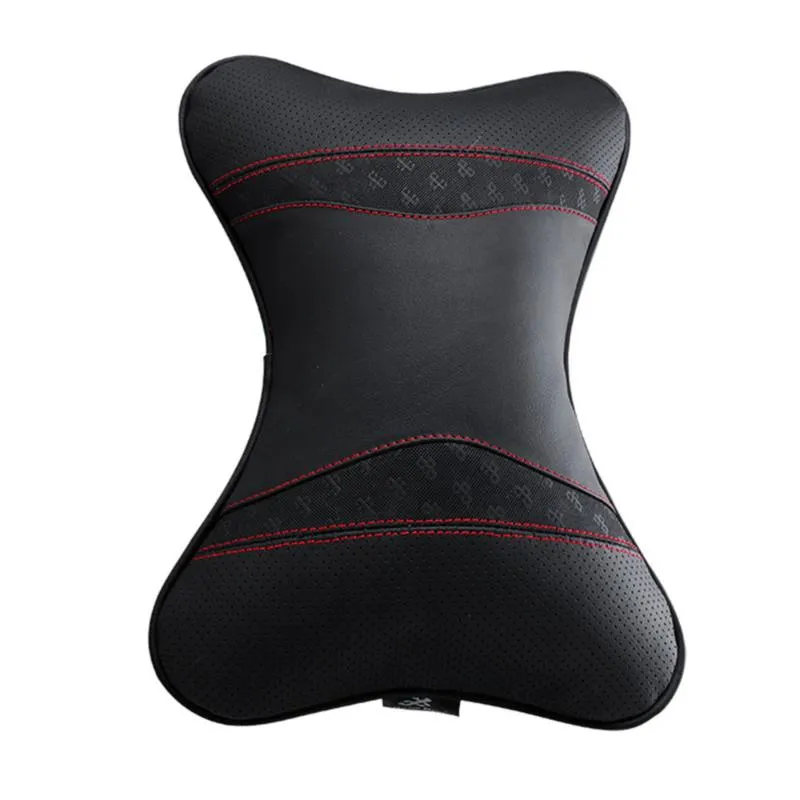 Coussins de siège Auto voiture cou oreiller Protection sécurité appui-tête soutien repos coussin sièges accessoires (cuir noir ligne rouge)